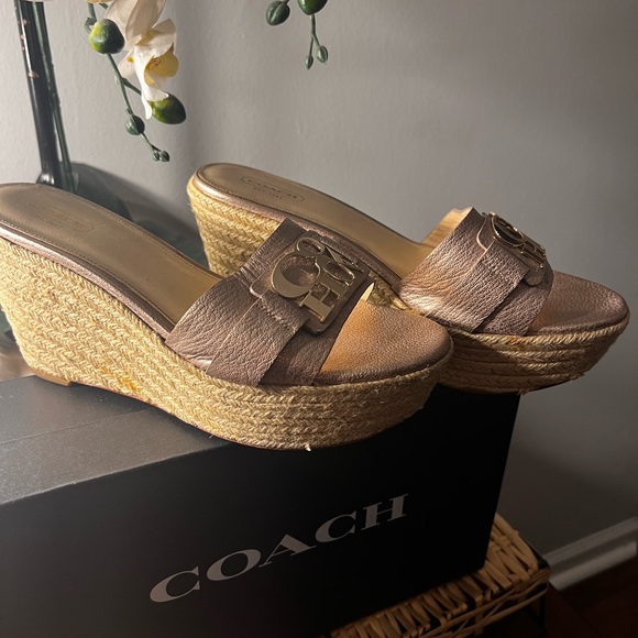 Coach Carlana Metallic Leather Wedge Sandals - Picture 2 of 4